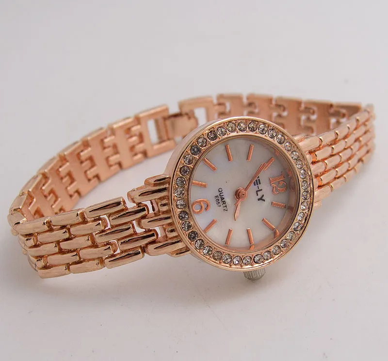Лидер продаж, модные женские часы-браслет из розового золота, стразы, кварцевые наручные часы, Relojes Mujer, E-LY