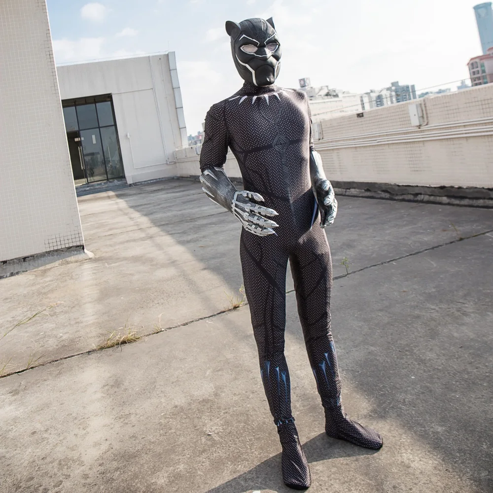 2018 Movie Black Panther Costume Jumpsuit Black Panther Cosplay Superhero Black Panther Zentai Suit New (3)