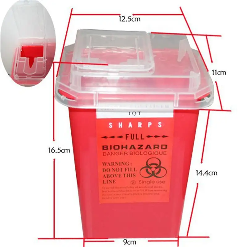 Professional 1L Tattoo Sharps Container Plastic Red Biohazard Needle