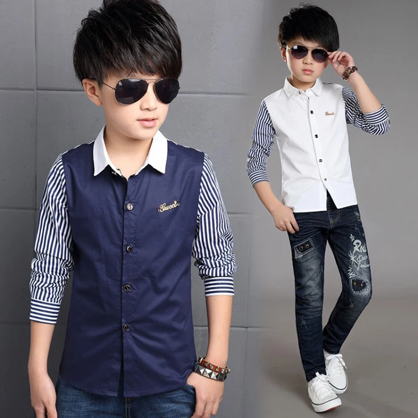 Casual Children's School shirts for boys Long Sleeve Striped Shirts For