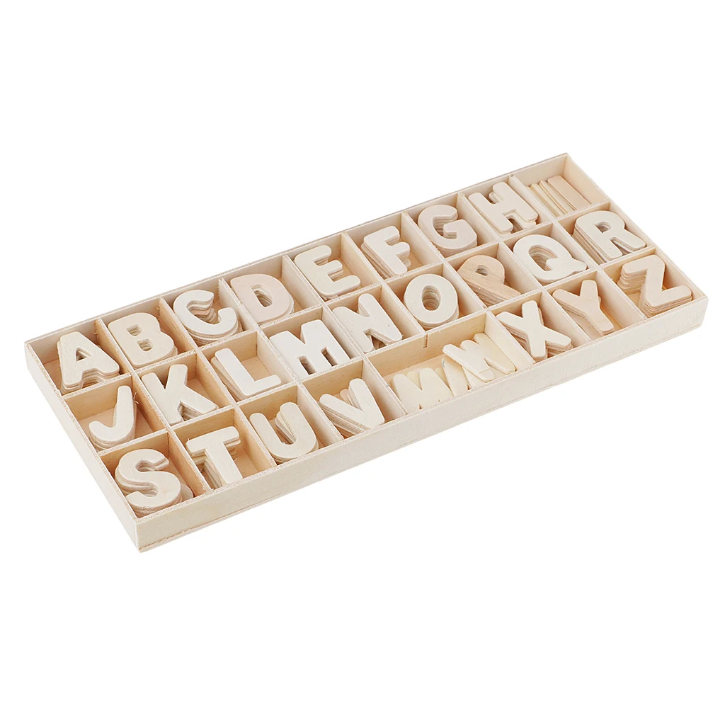 156 Pieces/Set Wooden Letters - Wooden Craft Alphabet with Storage Tray - Unpainted Wood Upper Case Kids Learning Toy,