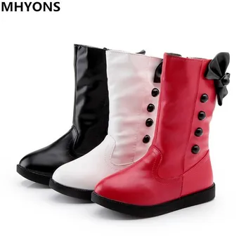 

MHYONS Girls Shoes High Boots Kids Girls Fashion Boots Child Princess Snow Boots Bowtie Lace Boots with Fur Plush Size EU 26-36