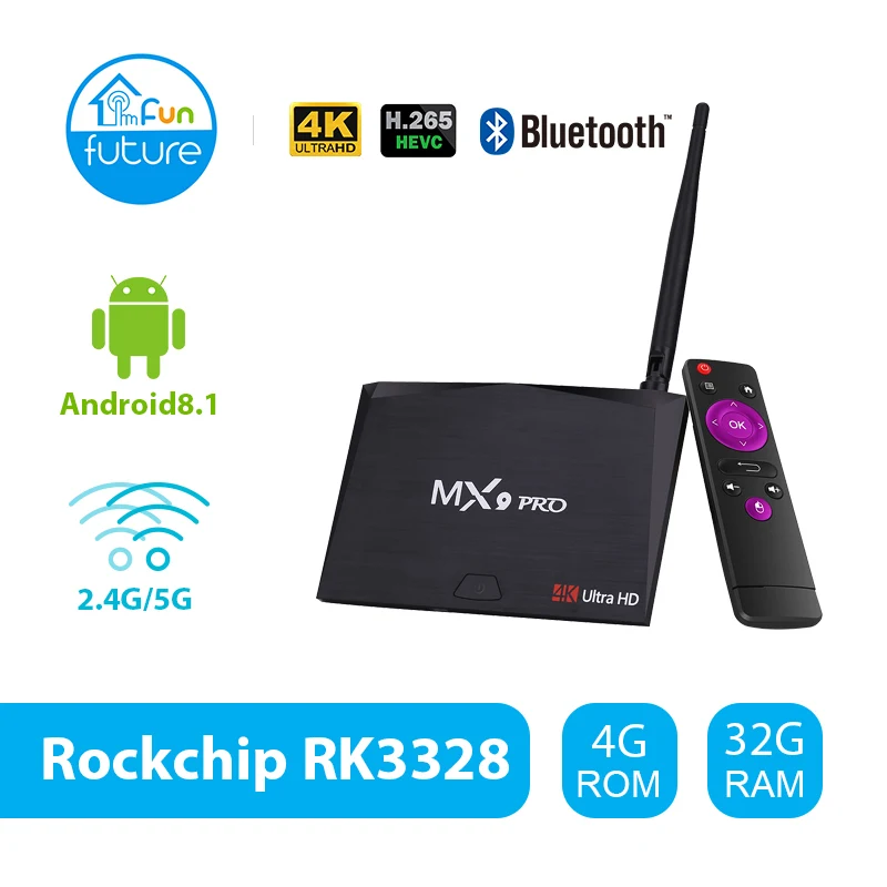 ТВ приставка MX9 Pro Android 8 1 RK3328 Четырехъядерный 4 ГБ 32 WiFi BT4.1 USB 3 0 медиаплеер H.265 HDR 4K HD