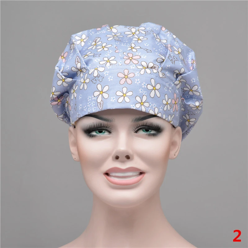 11 Colors Floral Printed Cute Scrub Caps High Quality Gourd Hat Clinic Hospital Dental Surgical Laboratory Pharmacy Medical Caps - Цвет: 2