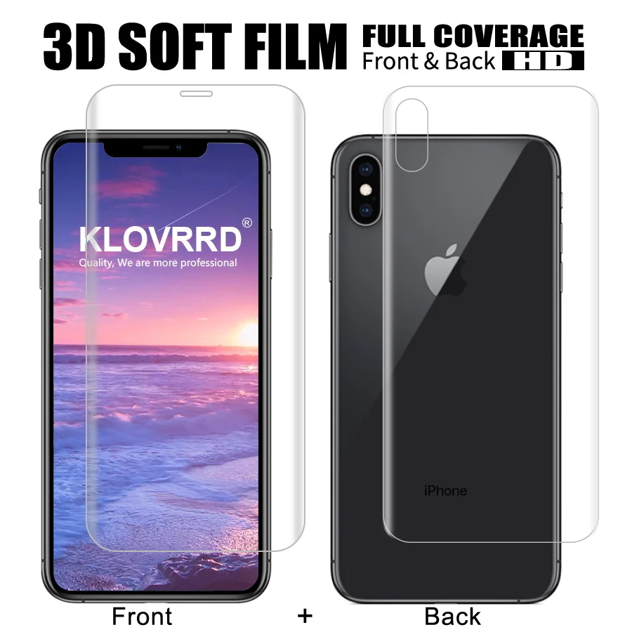 

Front + Back Soft Film For iPhone 6 6s 7 8 Plus Screen Full Cover Protector For iPhone X Xs Max Xr Silicone Hydrogel Sticker