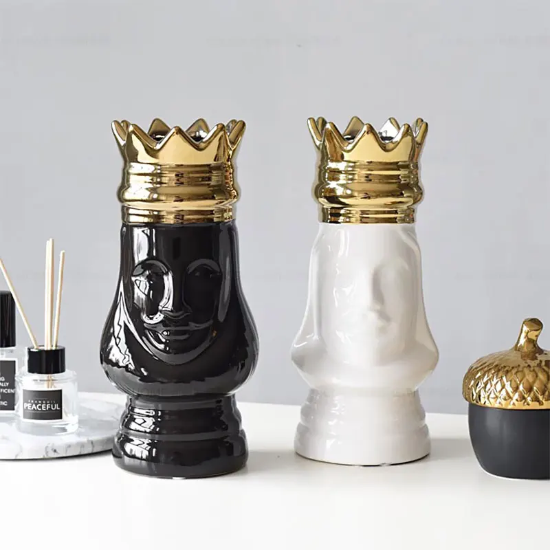 

King and Queen Tabletop Ceramic Vase Gold Golden Crown Light Luxury Decorative Flower Pot Flower Arrangement Bottle Art Craft