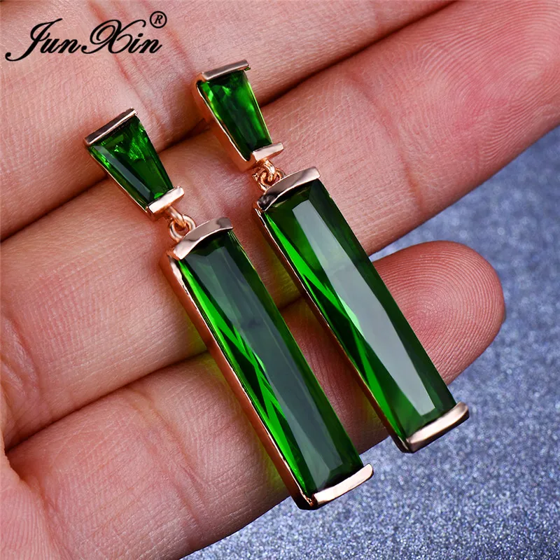 Retro White Gold Filled Hoop Drop Dangle Emerald Gems Earrings Wedding Jewelry
