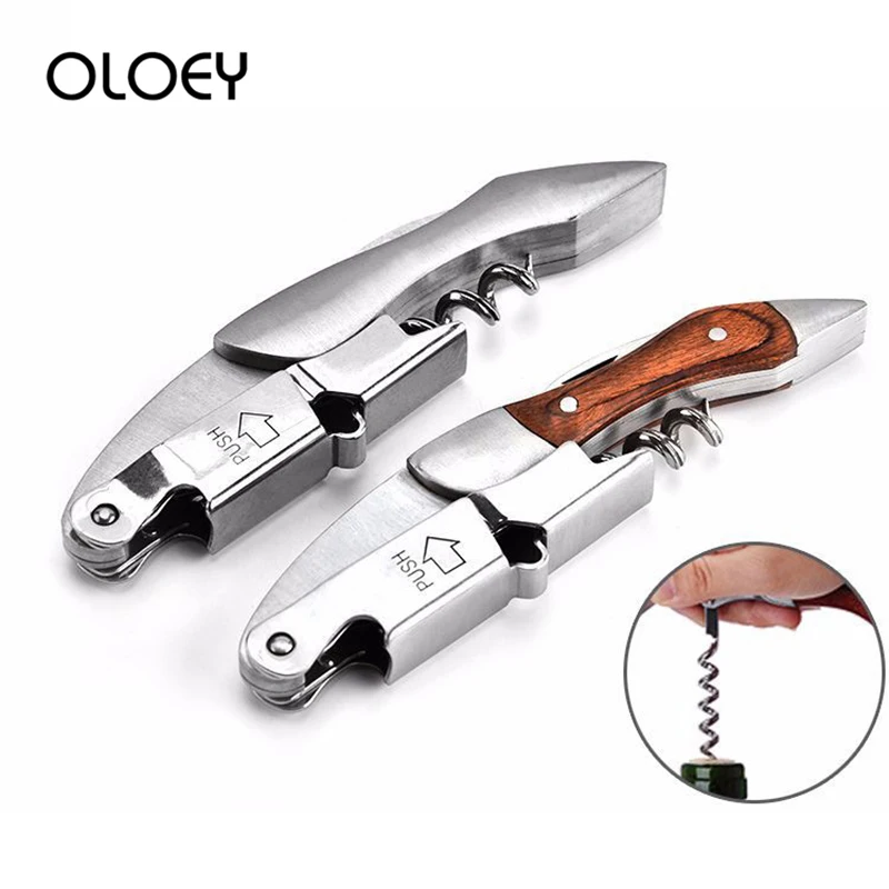 

OLOEY Kitchen Wine Bottle Opener 1pc Screw Corkscrew Openers Multi-Function Knife Stainless Steel Solid Wood Bottles Open Gadget