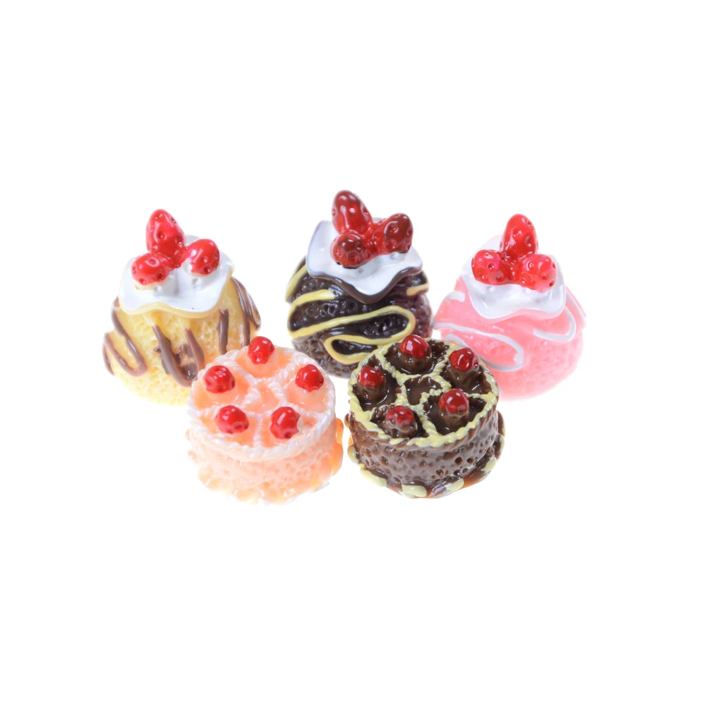 5pcs Dessert 3D Resin Cream Cakes Miniature food Dollhouse Accessories BS