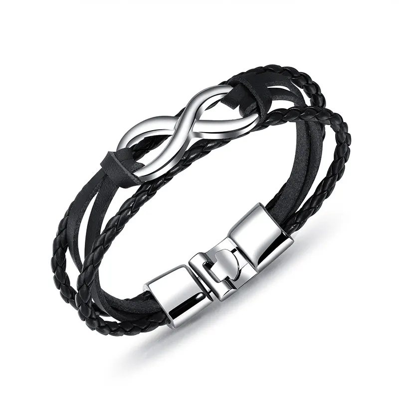 Aifenao Infinity Нержавеющая сталь браслет для Для мужчин браслеты с подвесками из плетеной кожи, ручной работы браслет мужские ювелирные изделия, аксессуары ручной работы подарок - Окраска металла: White black