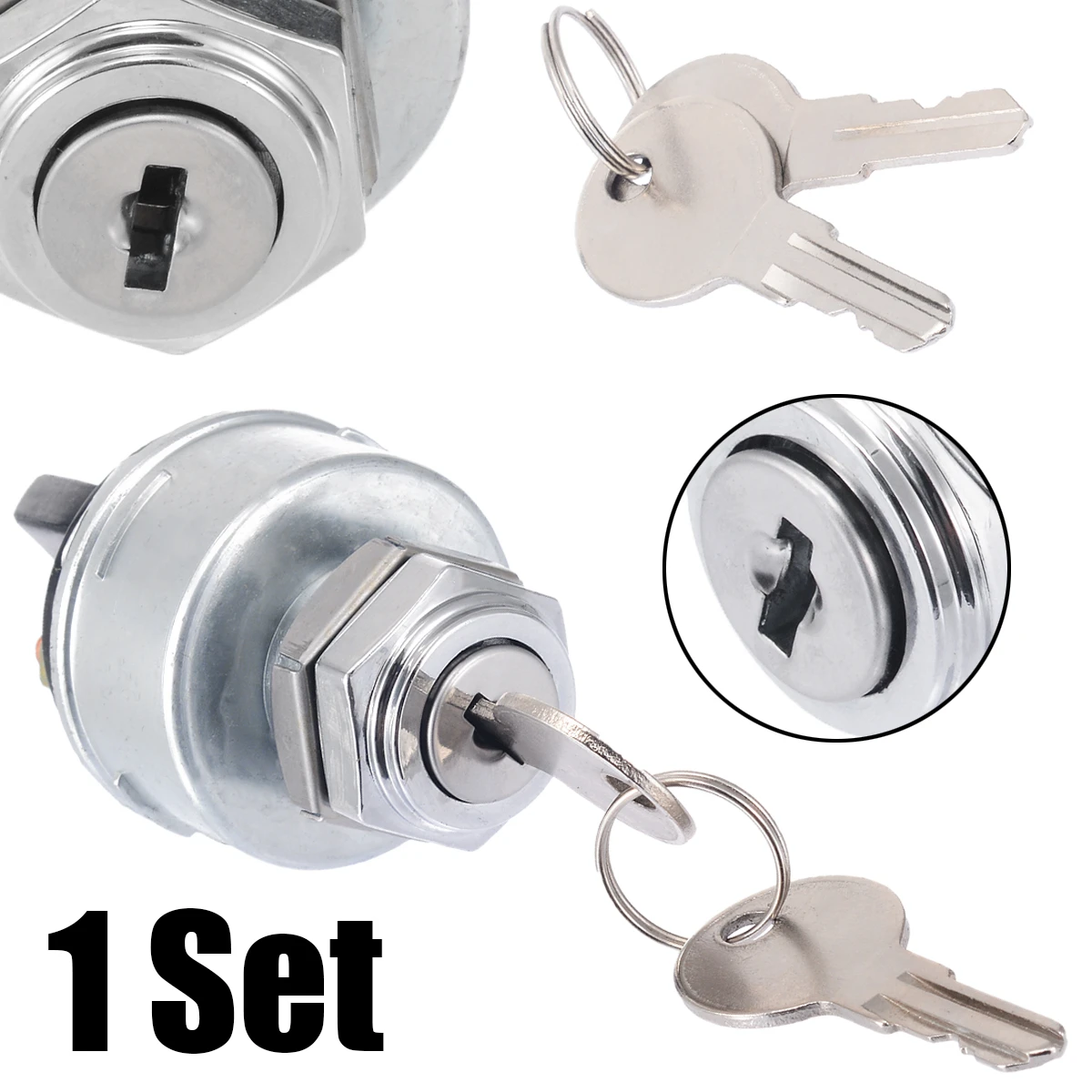 UNIVERSAL IGNITION SWITCH LOCK FLUSH MOUNT 6-VOLT 2-KEY 3 POSITION ON OFF START