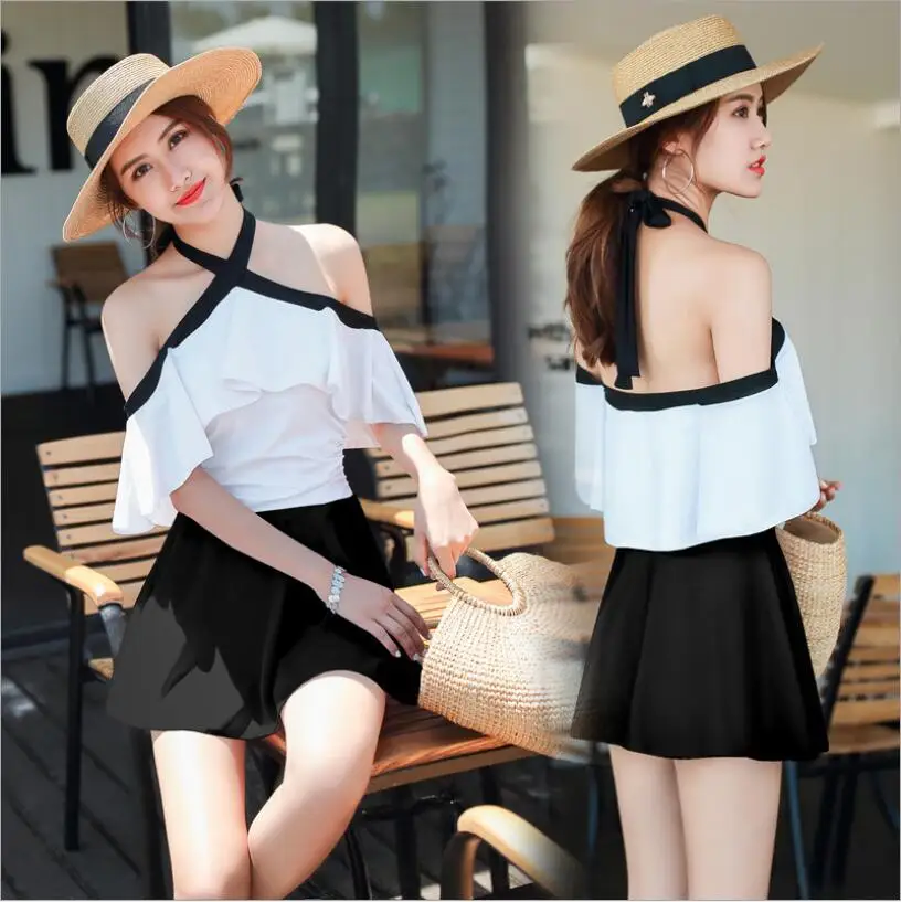 

2019 New Off Shoulder Swimsuit One Piece Swimwear Sexy Bandeau Padded Monokini Women Summer Sports Bathing Suit Swimming Dress
