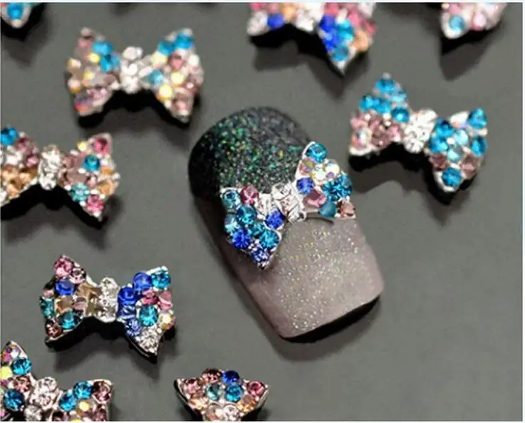 1pc Nail Alloy jewelry Bow Rhinestone nail sticker polish stickers nail tool accessoriesnail