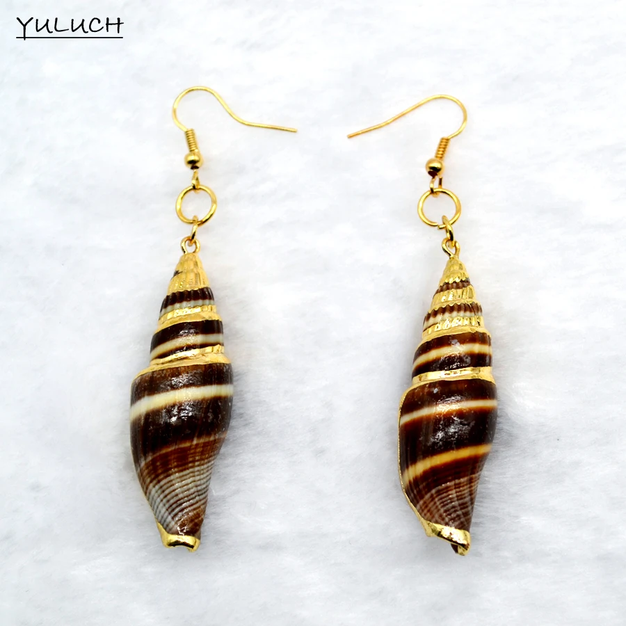 

pair fashion korea Gem Hollow Out Female gold wedding party personality dangle Conch Earrings woman