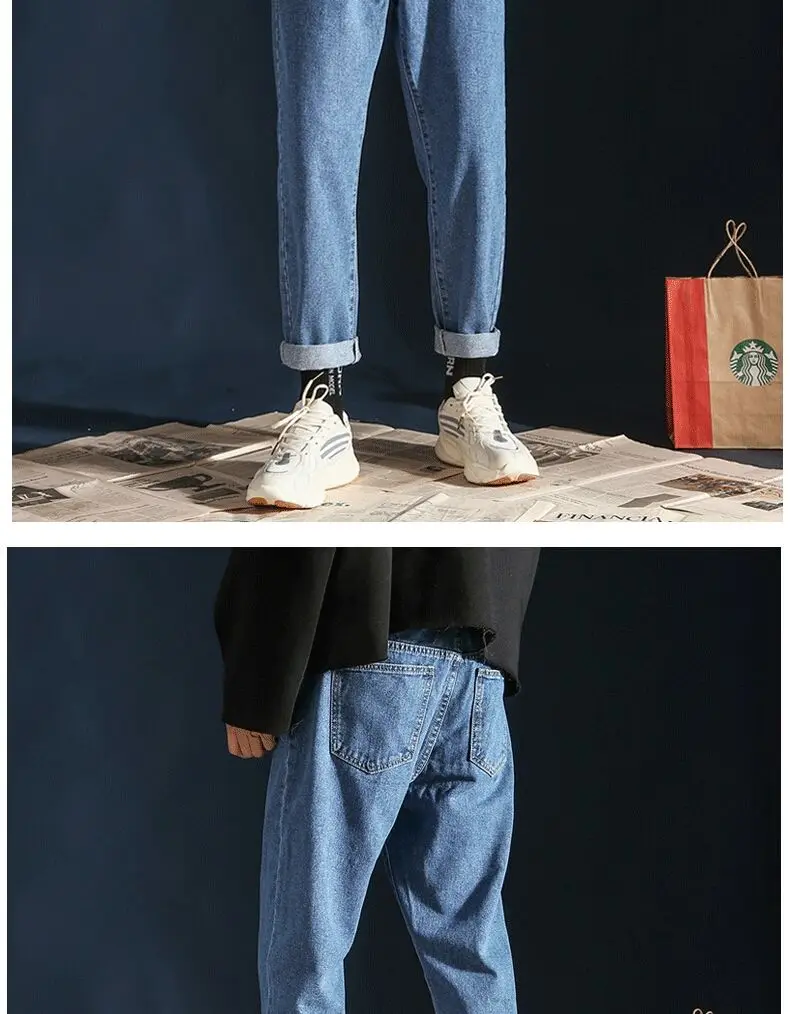 Wholesale Spring summer jeans men's loose retro Korean students straight solid teenagers wide leg casual ankle length pants