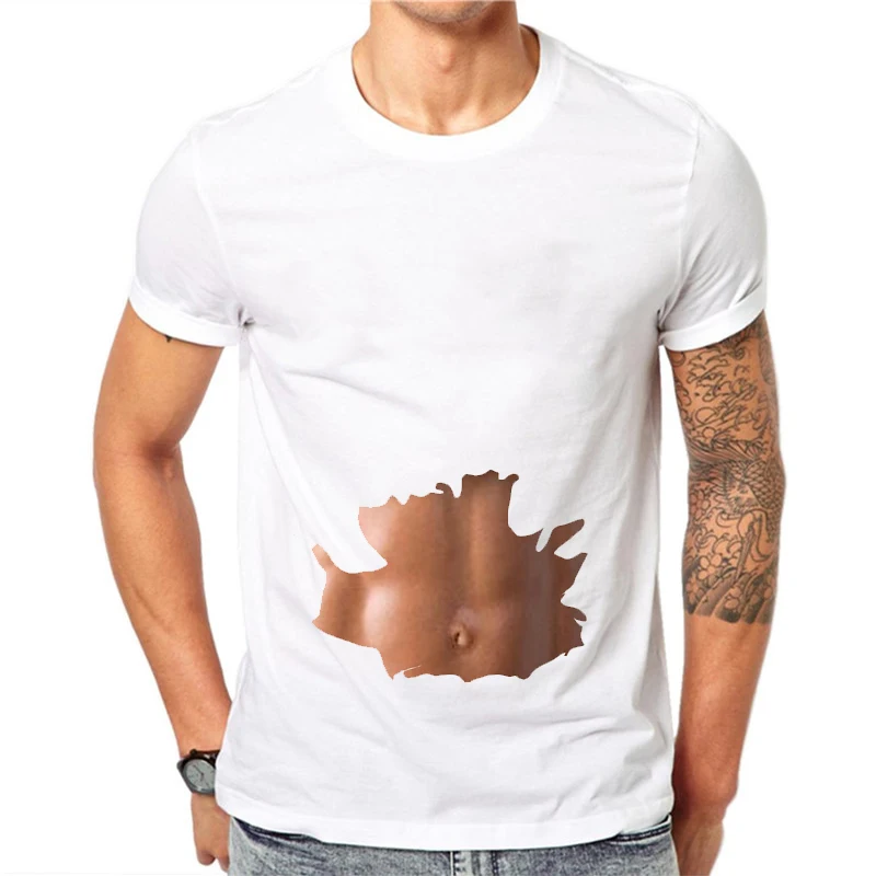 LettBao 2018 new Big Boobs Sexy Stomach Six Pack Abs Model T Shirt