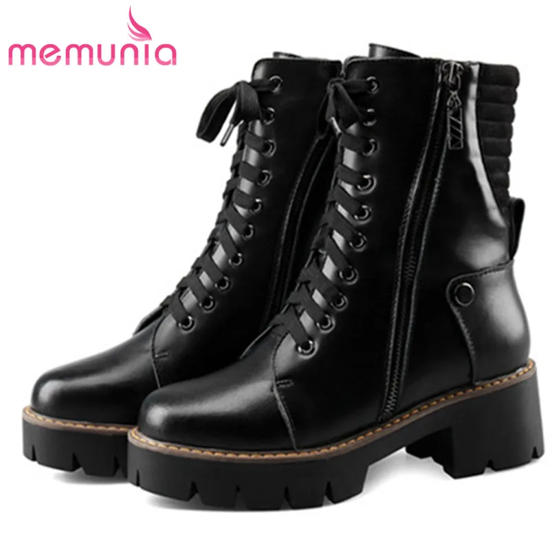 

MEMUNIA Big size 34-43 genuine leather boots woman fashion shoes ankle boots punk spring autumn boots female platform