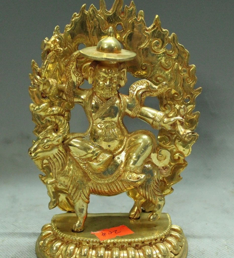 Free shipping 6&quotTibet Tibetan Buddhism Bronze Gilt Gold Seat Sheep Heavenly King Buddha Statue | Дом и сад