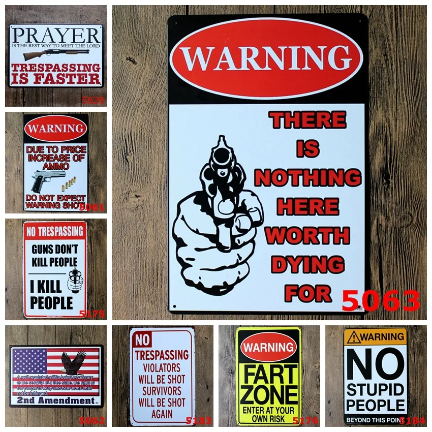 Man Cave Warning Gun Poster wall poster Metal Tin Signs Home Pub bar Decoration