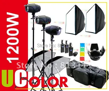 

1200W Strobe Studio Flash Lighting Kit 3 x 400W Fan Cooled Light Photography