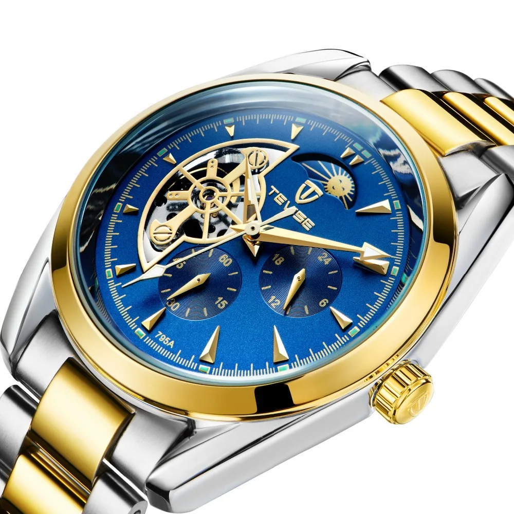 

TEVISE 2017 Men Skeleton Tourbillon Mechanical Watch Automatic Mens Classic Gold Stainless Mechanical Wrist Watches Reloj Hombre