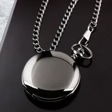 2020 Retro moda gümüş pürüzsüz Steampunk kuvars cep saati paslanmaz çelik kolye 30CM zincir erkekler kadınlar için cep saati
