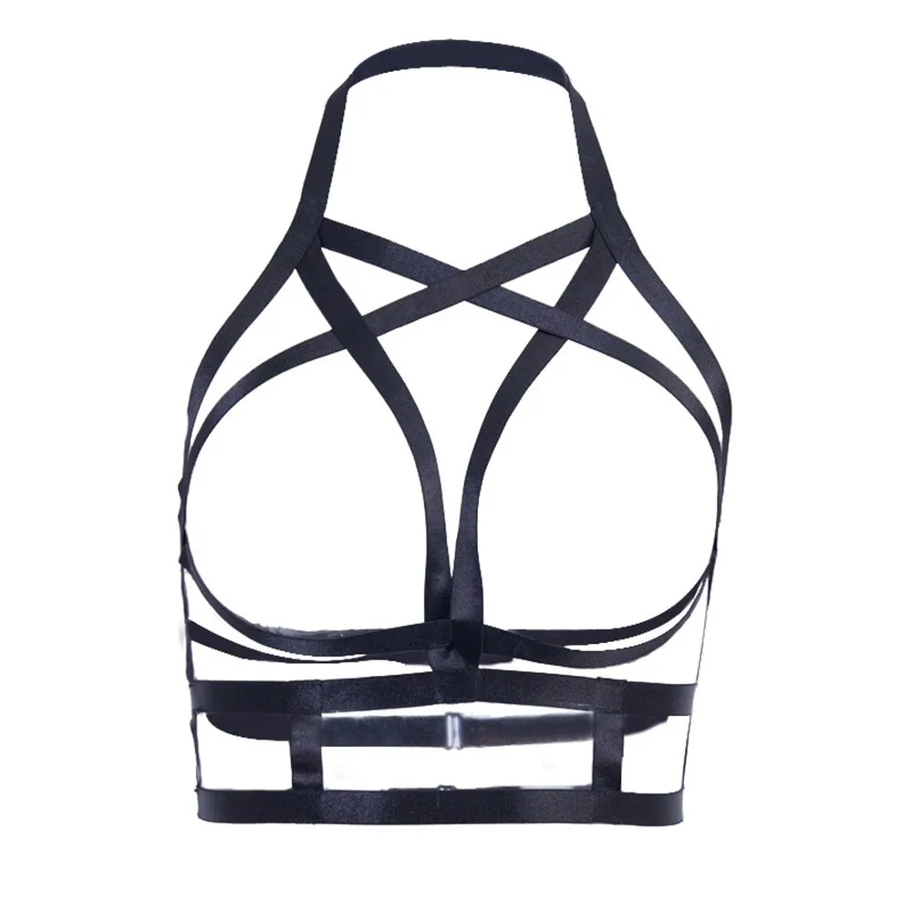 Cross Strap Cupless Halter Bustier Women Gothic Black Bandage Crop Top