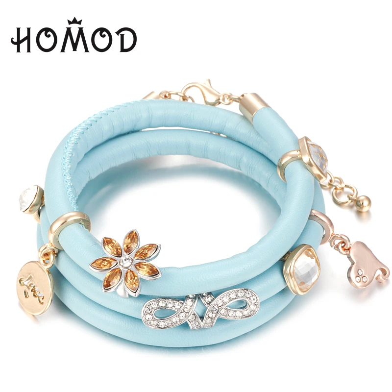 

HOMOD Gold color Triple Endless Female Charm Bracelet With 7 Charms Fit Endless Leather Bracelet for Women DIY Jewelry