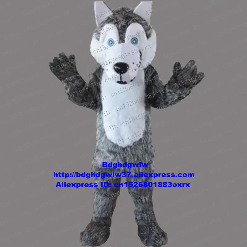 

Long Fur Timber Grey Wolf Husky Dog Mascot Costume Adult Cartoon Character Musical Pantomime Holiday Party zx35 Free Shipping