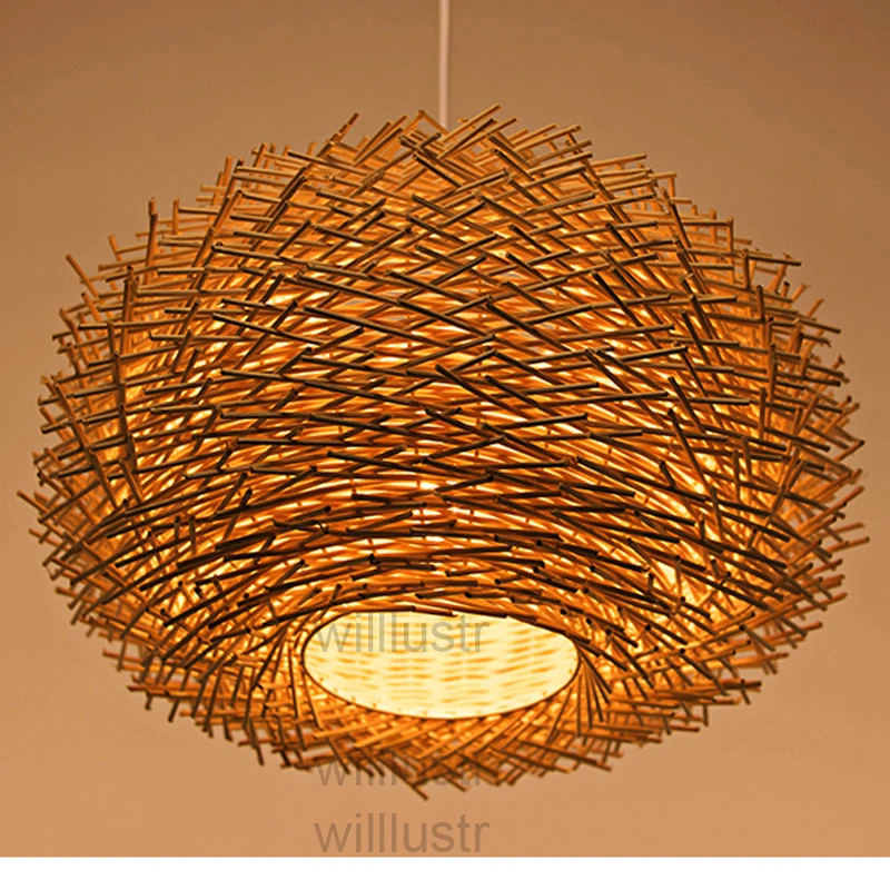 

novelty wicker pendant lamp handmade suspension light bird nest shape hanging lighting bar hotel restaurant mall lounge porch