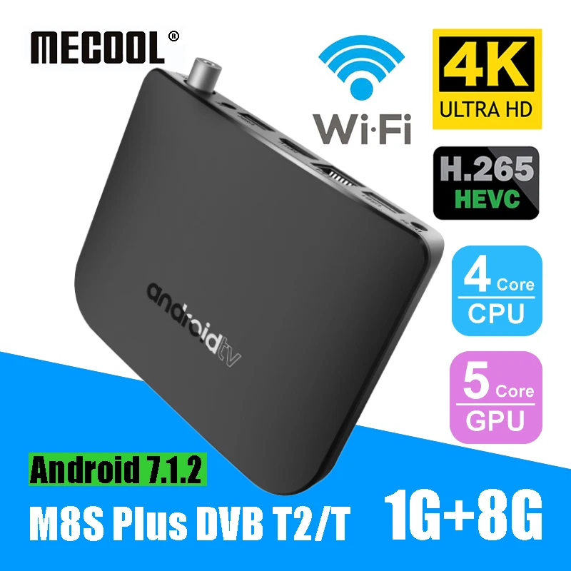 MECOOL DVB-T2 M8S плюс W Android комбо-Телевизор smart S905D 4-Core 1 GB 8 GB телеприставки 2,4G Wi-Fi 4 K HD 1080 P Мультимедийный проигрыватель с IPTV