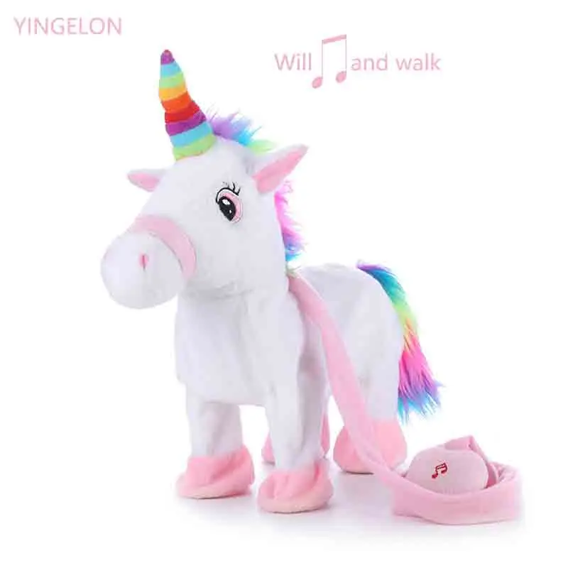 Andando e Cantando Animais de Pelúcia Interativos para Meninas Bebê Eletrônico Recheado Unicórnio Grandes Brinquedo Crianças Brinquedos Cavalo Educacional 2 Bebê eletrônico recheado unicórnio andando e cantando