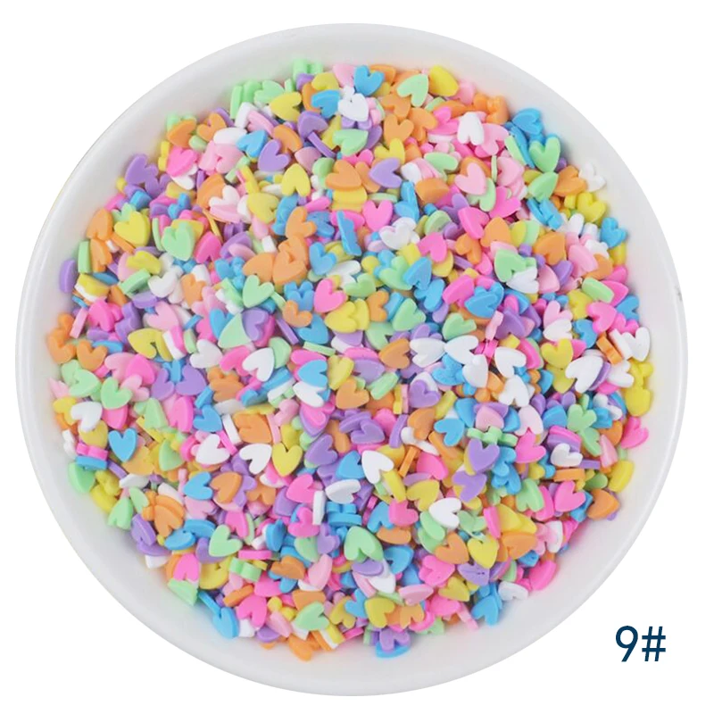 50g/lot Cute Hot Selling Clay Sprinkles, Colorful Heart Five Star Bow Candy Sprinkles for Crafts Making Slimediy