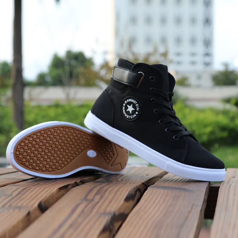 Mens High-top Canvas Shoes Men 2019 New Spring Autumn Top Fashion Sneakers Lace-up High Style Solid Colors Man Black Shoes KA853