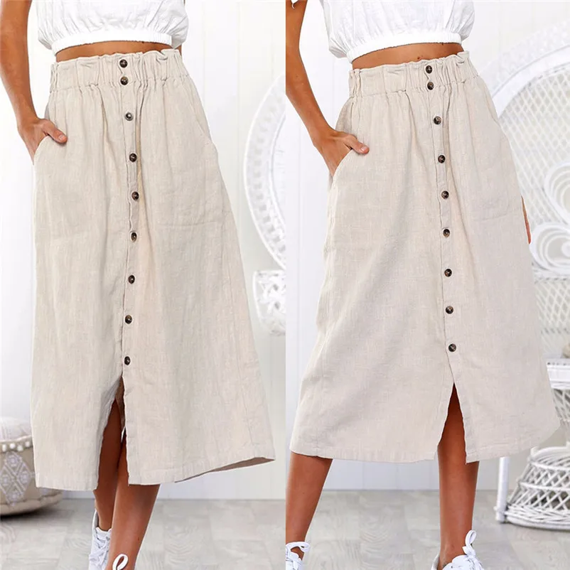 New Fashion 2018 Summer style skirts womens casual Bohemia High Waist Line Button Beach Wrap Maxi Long Skirt Femme Saia Y04#N (8)