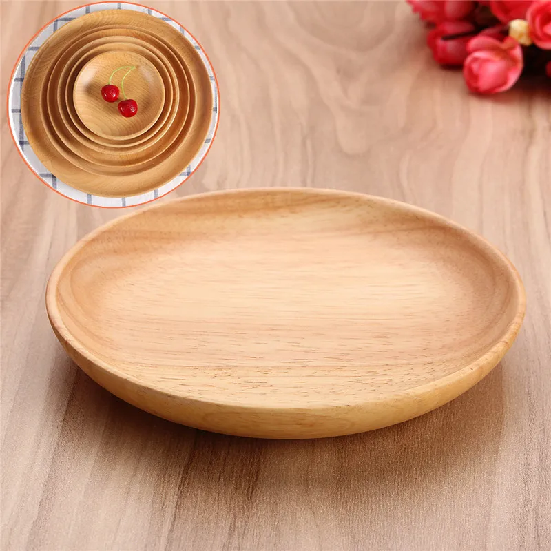

1Pcs 15cm x 2cm Beech Wooden Entire Dessert Plate Round Breakfast The Afternoon Tea Dishes Solid Wood Tableware Wood Plate