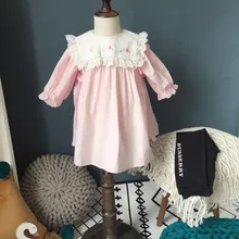 Новинка года; милое весеннее платье для маленьких девочек винтажное испанское розовое платье для девочек; хлопок; высококачественное платье с длинными рукавами для девочек