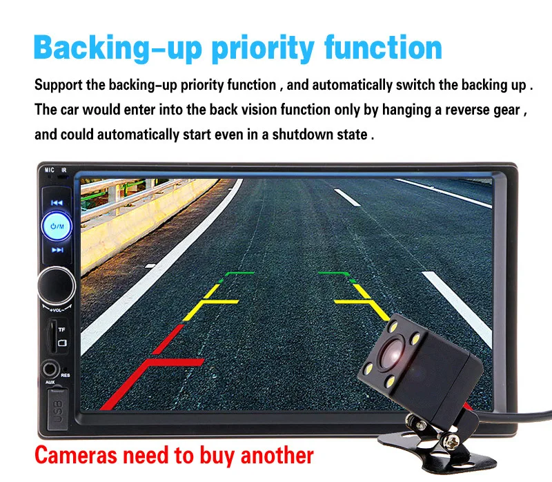7-дюймовый Bluetooth touch Экран автомобильное аудио-Радио Стерео MP5 плеер MP4 Авто 2 Din AUX FM USB TF с камера заднего вида Зеркало Ссылка