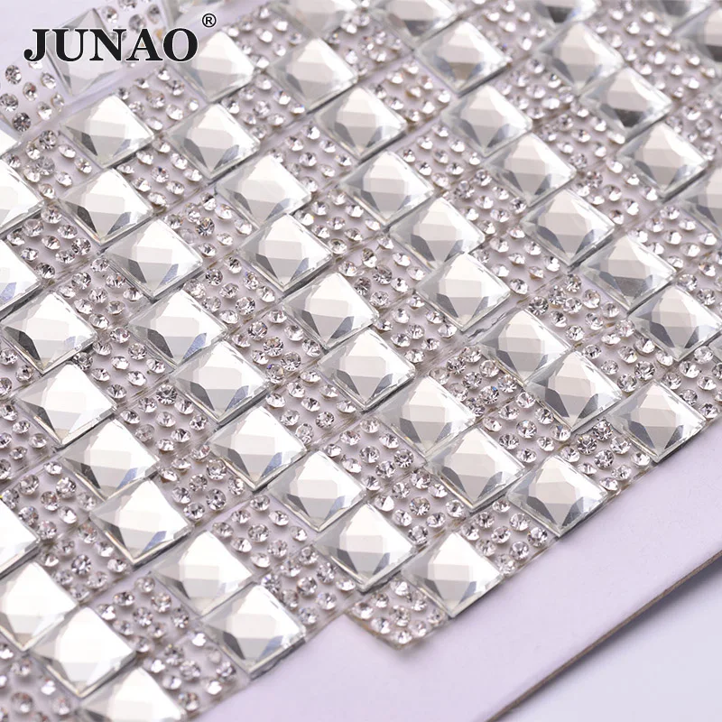 

JUNAO 5 Yard*8mm Clear Crystal Chain Hot Fix Rhinestones Band Trim Glass Crystal Mesh Hotfix Strass Applique for Clothes Crafts
