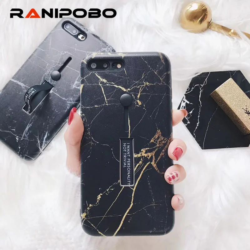 

Marble texture Soft silicon Ring Phone Case For iphone XS XR XS Max Case Fashion Cool Hide Stand Holder Back Cover
