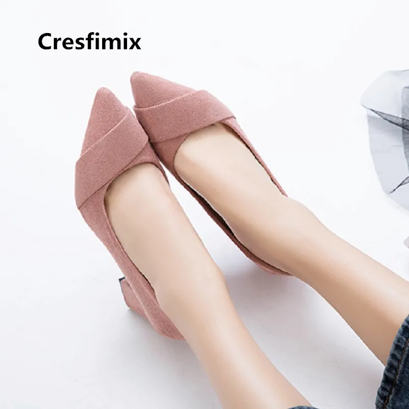 

Cresfimix femmes hauts talons women fashion high quality square high heel pumps lady casual black shoes cute pink shoes a3417