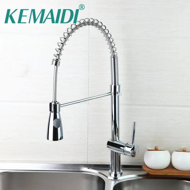 Best Price KEMAIDI High Quality Chrome Polished Water Faucet Solid Brass Kitchen Faucet Swivel & Pull Down Spout Vessel Sink Mixer Tap