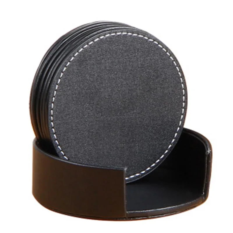

6Pcs PU Leather Coasters Heat Isolated Waterproof Coasters for Table Home TB Sale