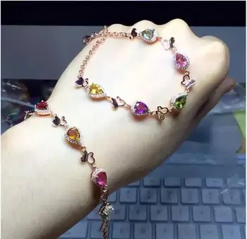 

Free Shipping Natural And Real Tourmaline bracelet 925 sterling silver 4*6mm 5pcs
