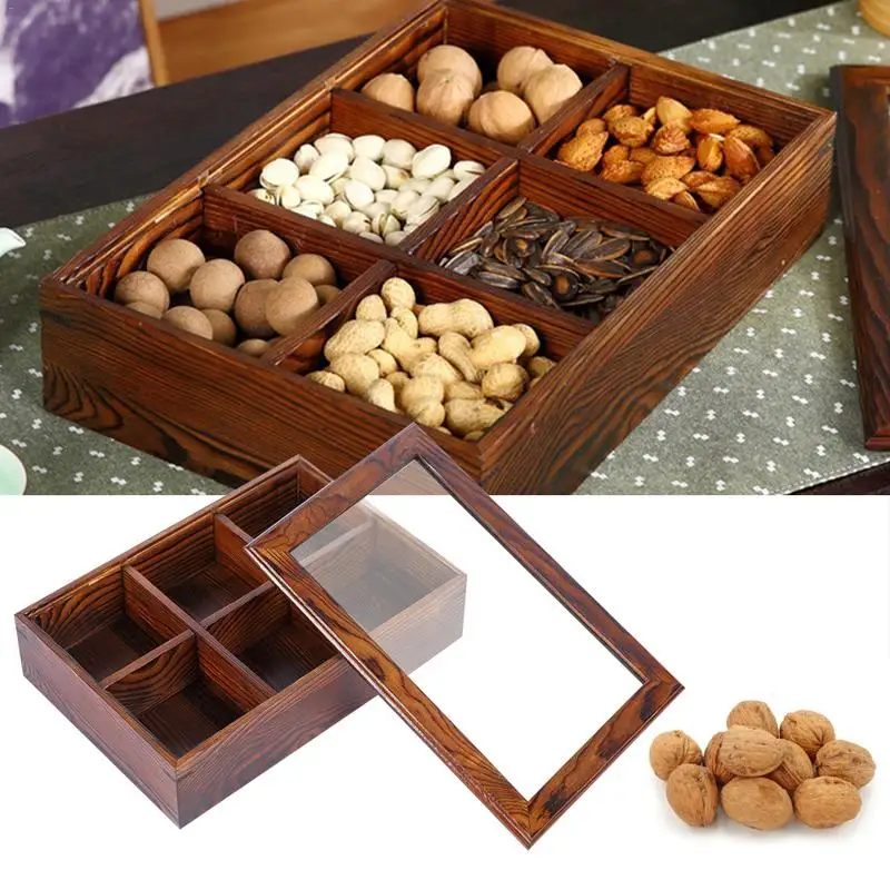 

Creative European Solid Wood Dried Fruit Box Grid Fruit Bowl Home Snack Storage Box Desktop Grocery Consolidation