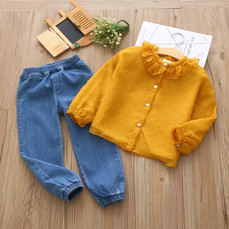 

Hot Selling Newest Baby's All-in-One Suit 2019 Spring New Girl's Children's Shirt and Jeans Fashion Kids Clothes Girls