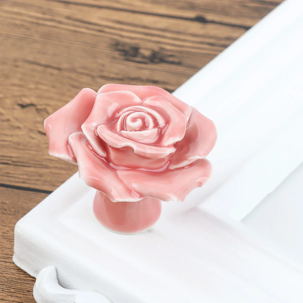 Керамические розы в форме цветка ручки для мебели дверная ручка ручки шкафов и ручки шкаф выдвижной ящик ручка - Цвет: A 04
