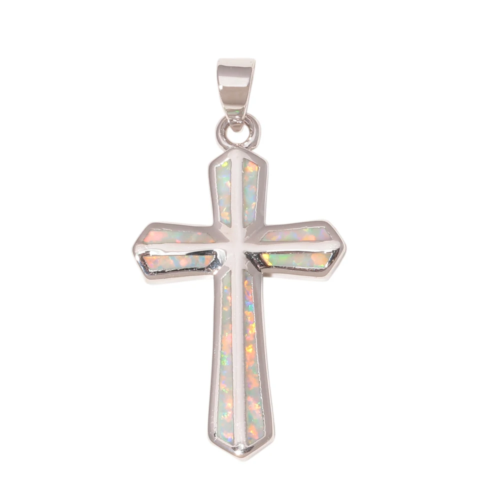 

CiNily Silver Plated Cross Created White Opal Necklace Pendant Fashion for women Jewelry Gem stone 11/4''OD6992