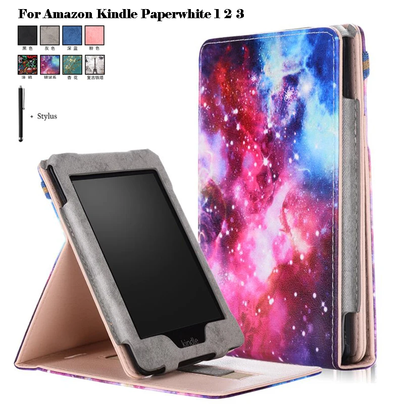 

Funda For Amazon Kindle Paperwhite 1 2 3 Frame Case For Amazon Paperwhite Hand Strap Front Support Flip Leather Stand Cover+Pen