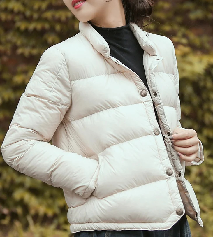 Пальто на утином пуху женский воротник-стойка светло 90% пуховое пальто осень-зима однобортное теплое пушистое пуховое пальто в стиле хлеба wq2478